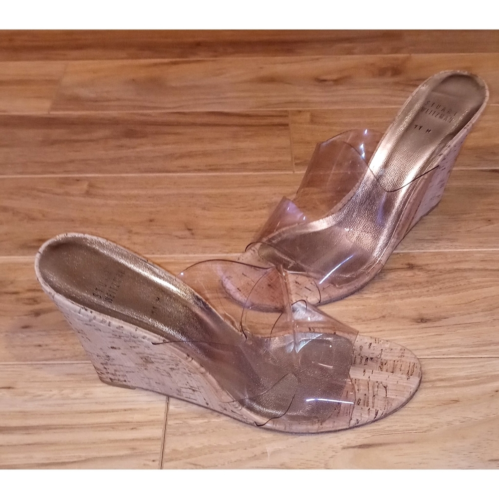 Stuart Weitzman Clear Transparent Cork Wedge Mule… - image 5